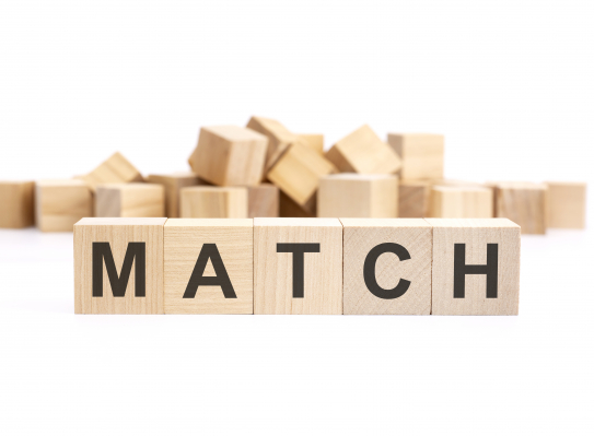 text match made wooden cubes different words white background