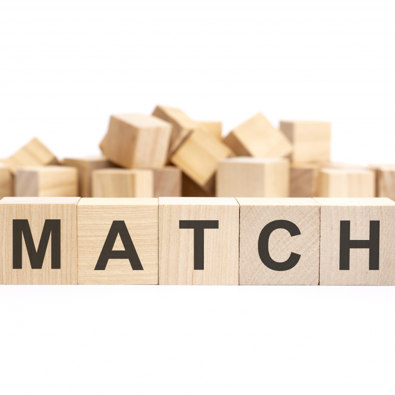 text match made wooden cubes different words white background